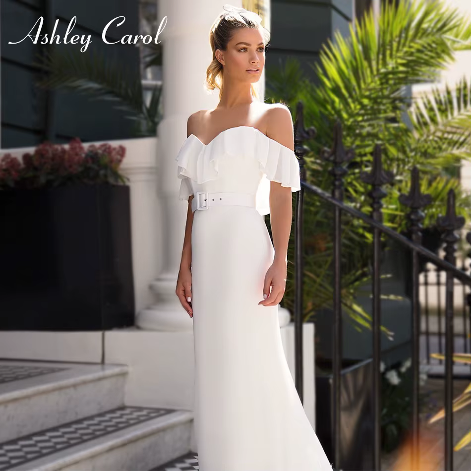 Ashley Carol-Robe de Mariée Sirène en Mousseline de Soie, Tenue Sexy et Élégante, à Volants, pour Fe