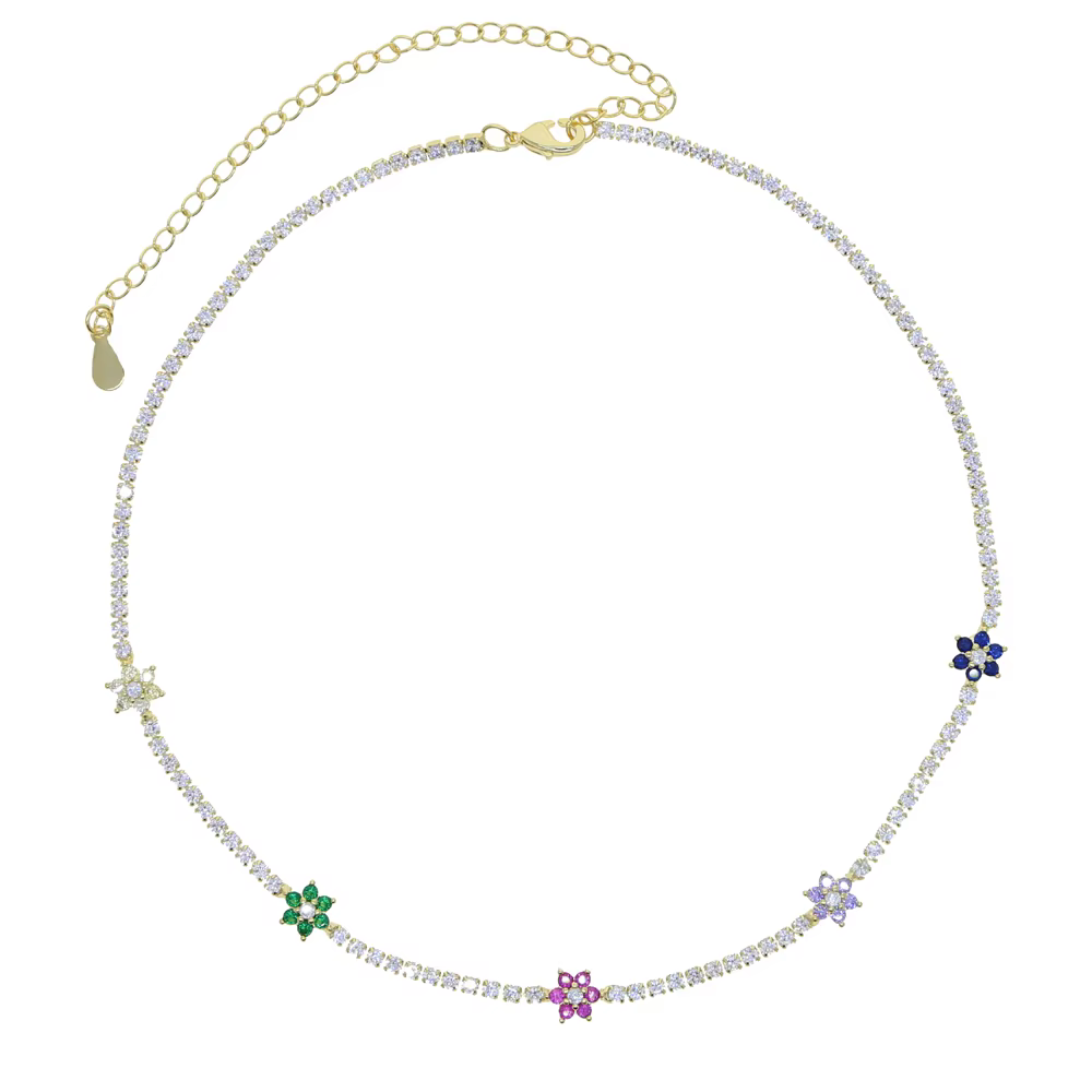 Collier ras du cou en zircone cubique pour femmes, bijoux à la mode, 5A, chaîne de Tennis, fleur col