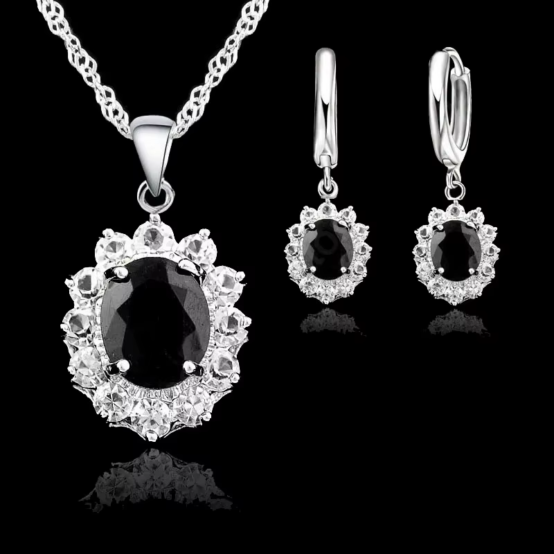 Ensemble de bijoux princesse élégante, collier de fiançailles, boucles d'oreilles, couleur argent St
