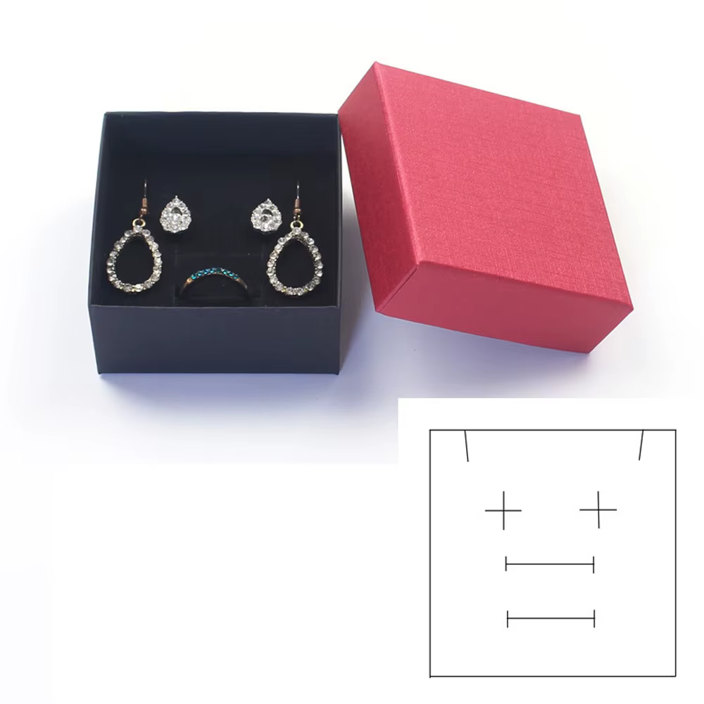 Boîte d'emballage pour bijoux en papier bleu marine avec logo personnalisé, pour boucles d'oreilles,