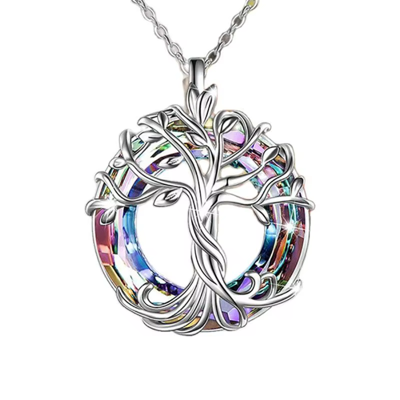 Colliers d'arbre de vie exquis, collier d'arbre de famille celtique avec cercle, bijoux en cristal, 