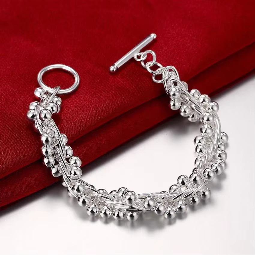 Bracelet en argent Sterling 925 pour femmes et hommes, perles solides de haute qualité, bijoux à bre