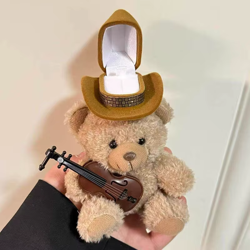 Dessin animé mignon petit ours poupée bijoux bague boîte pour fiançailles bague de mariage boîte ann