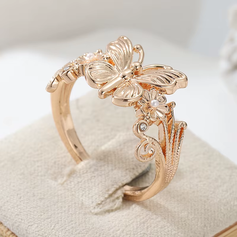 Bague classique pour femme, sculptée à la main, motif papillon, créative, couleur or, géométrique, p