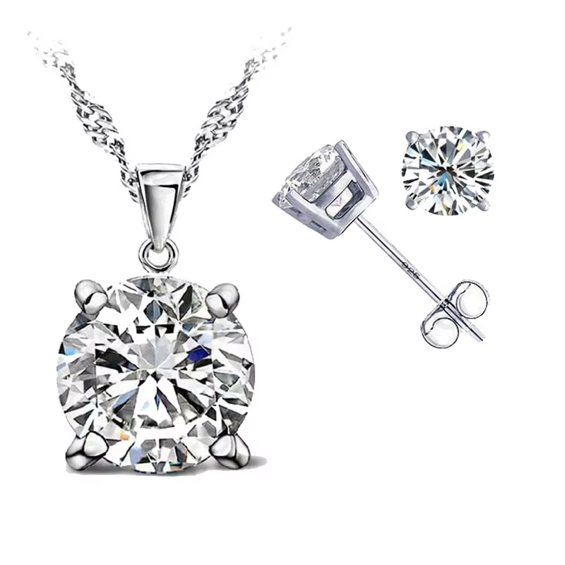 Bonne qualité 925 ensembles de bijoux en argent Sterling pour femme classique griffe réglage cubique