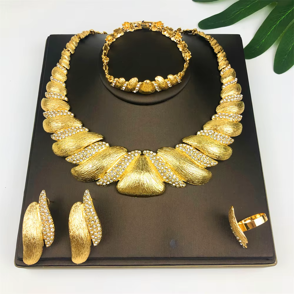Ensembles de bijoux plaqués or de dubaï pour femmes, boucles d'oreilles tendance originales brésilie