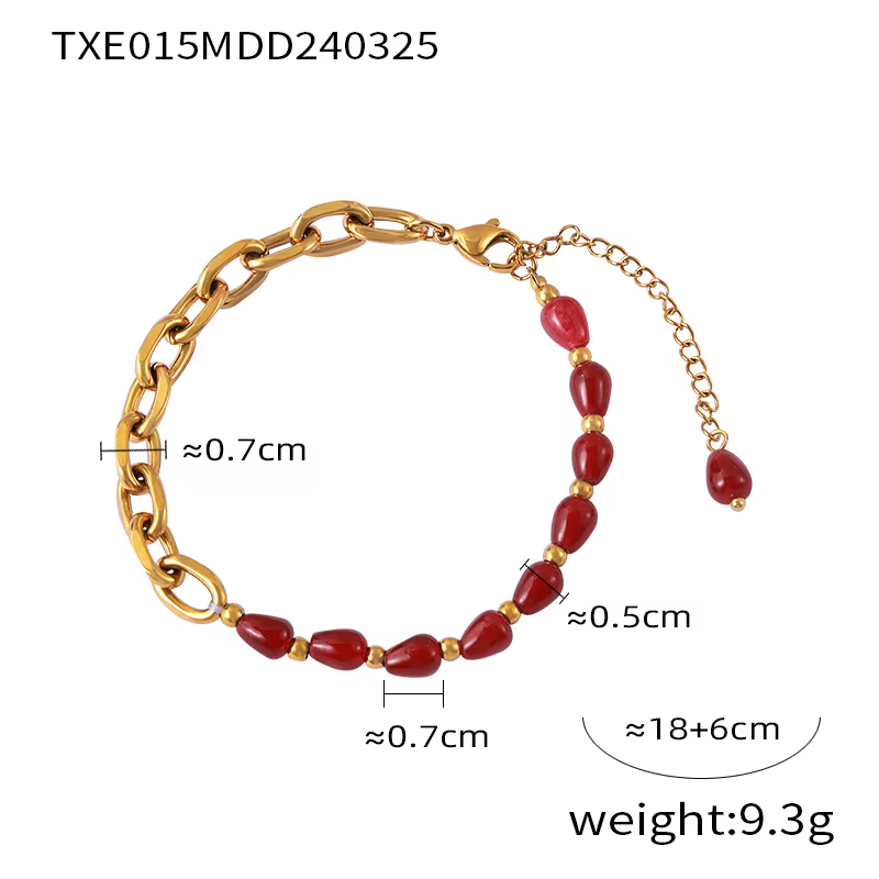 Magnifique ensemble de bracelets et colliers pour femmes, en acier inoxydable, Agate rouge plaquée o