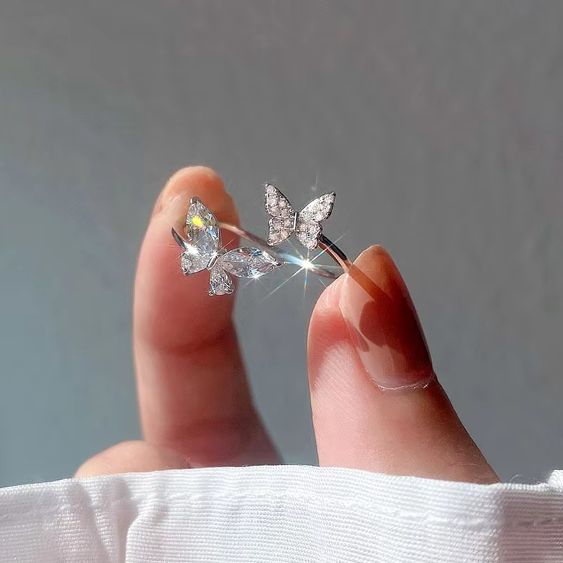 Bagues ouvertes en argent Sterling 925 et Zircon papillon pour femmes, accessoires de bijoux fins de