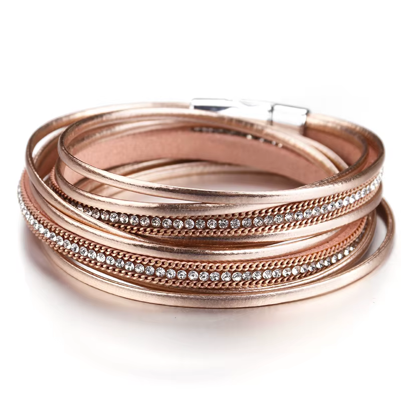 ALLYES élégant Bracelet en cuir multicouche pour femmes hommes Boho strass chaîne Double enveloppe B