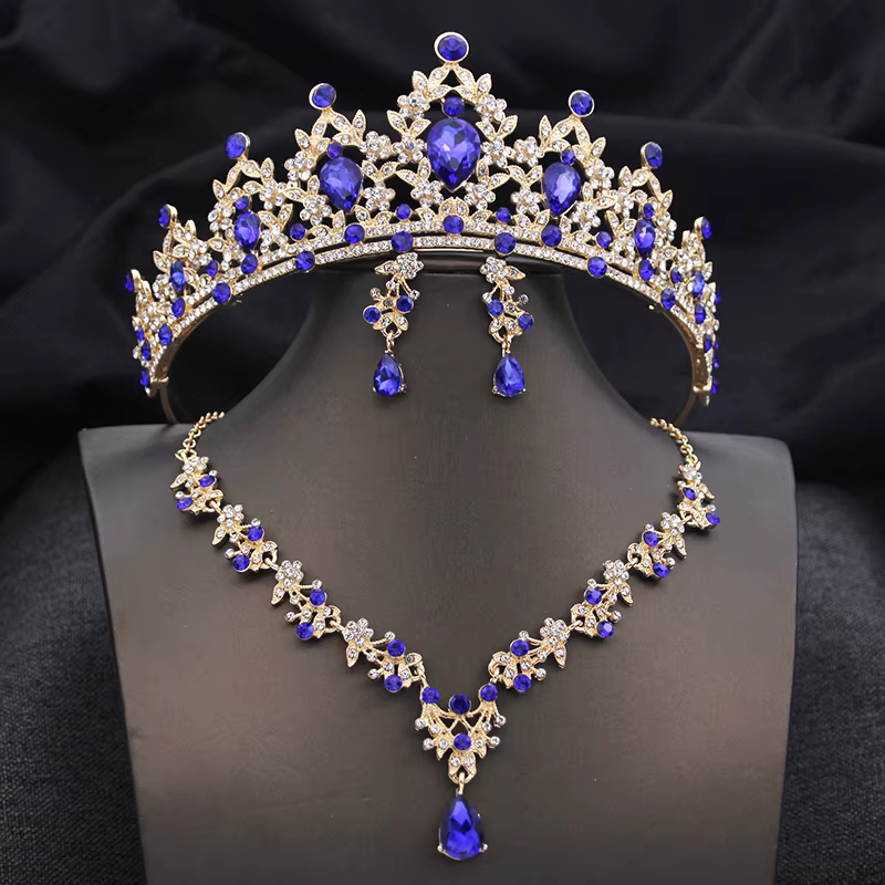 Ensembles de diadèmes bleu opale, ensemble de bijoux de mariée pour couronne de mariage de princesse