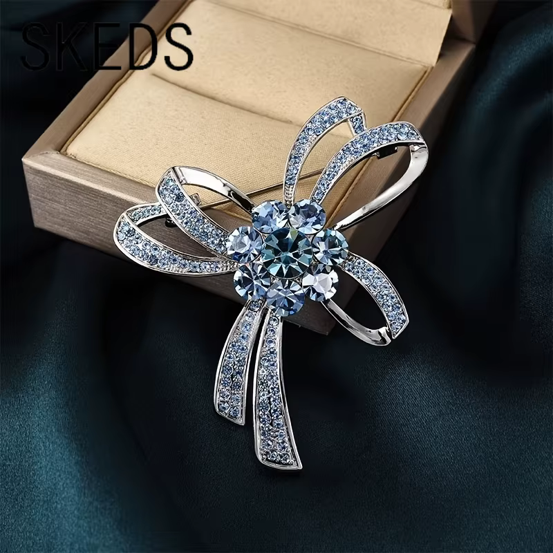 Broche en cristal bleu SKEDS, nœud papillon, cravate, col de chemise, bijoux de mode, cadeaux pour f