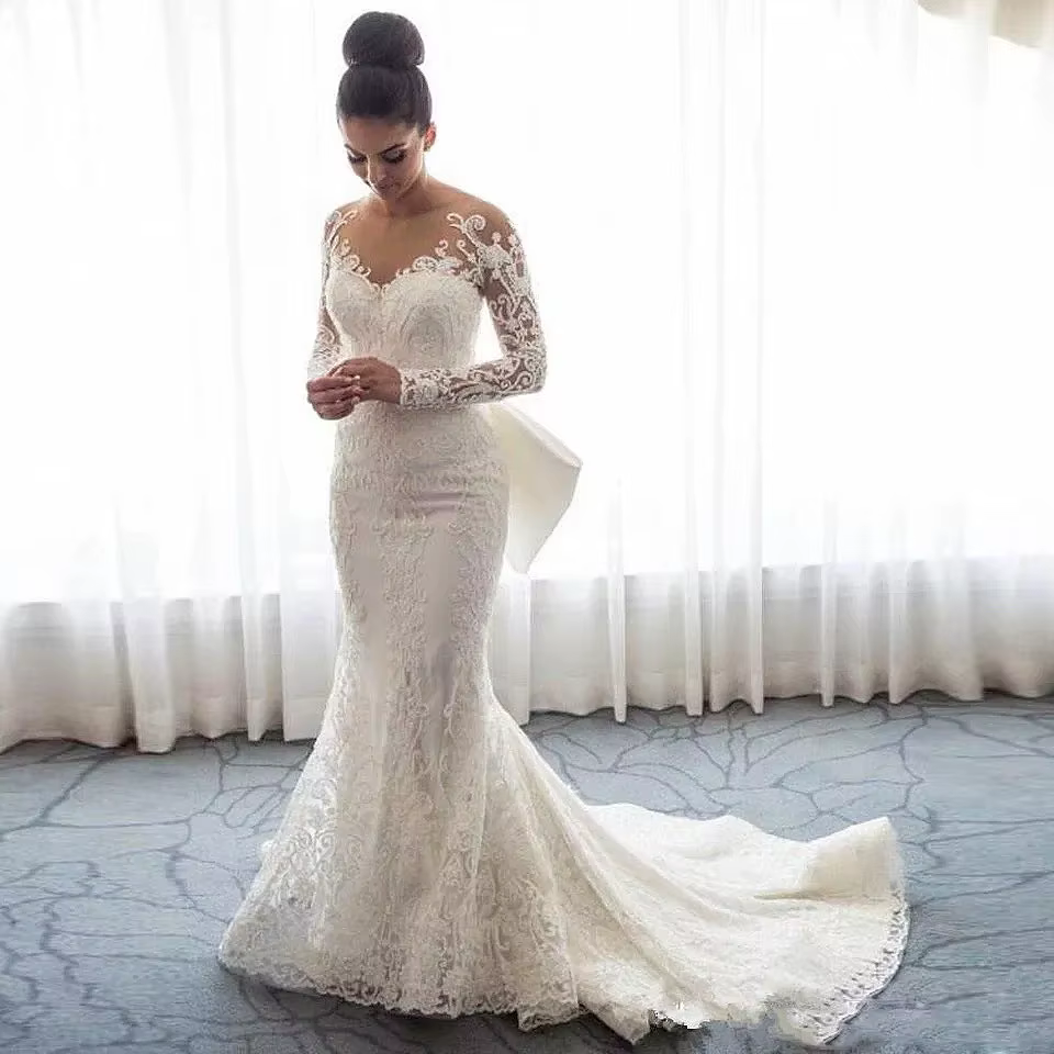 Robes de mariée sirène de luxe 2 pièces avec traîne détachable, élégante robe de mariée blanche à ma