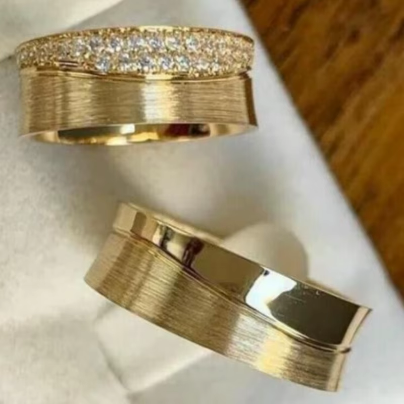 Ensemble de bagues en deux pièces couleur or exquis, accessoires pour dames, hommes amoureux, cadeau