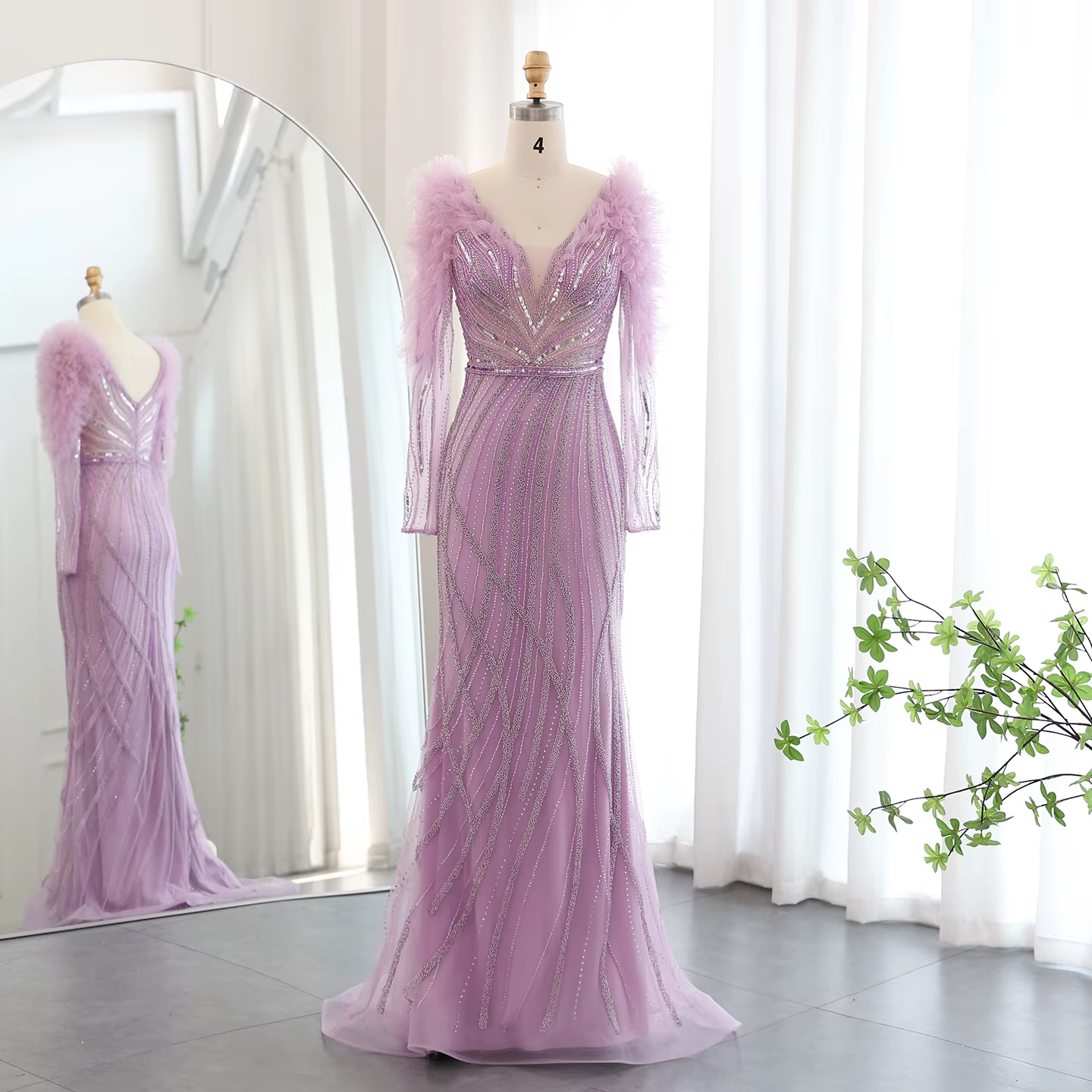 Sharon Said luxe sirène lilas volants arabe robe de soirée pour les femmes de mariage col en v bleu
