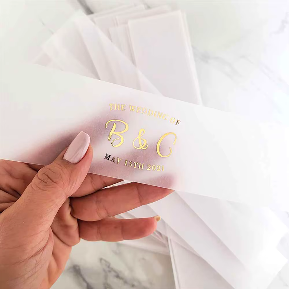 Bandes décoratives personnalisées en vélin pour mariage, 50/75/100 unités, avec lettrage doré, pour 
