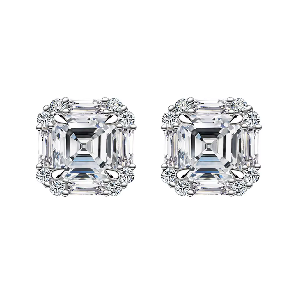 MooSuun 2.0ct 4.0ct Asscher coupe Moissanite diamant boucles d'oreilles pour les femmes S925 en arge