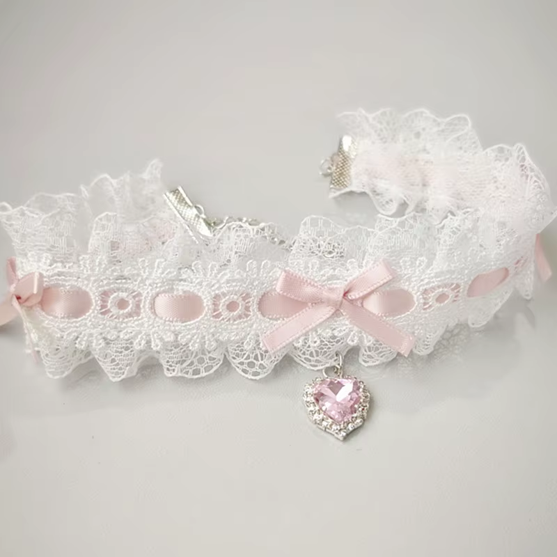 1 pièce Collier ras du cou style Lolita kawaii pour filles, avec nœud en dentelle, collier mode anim