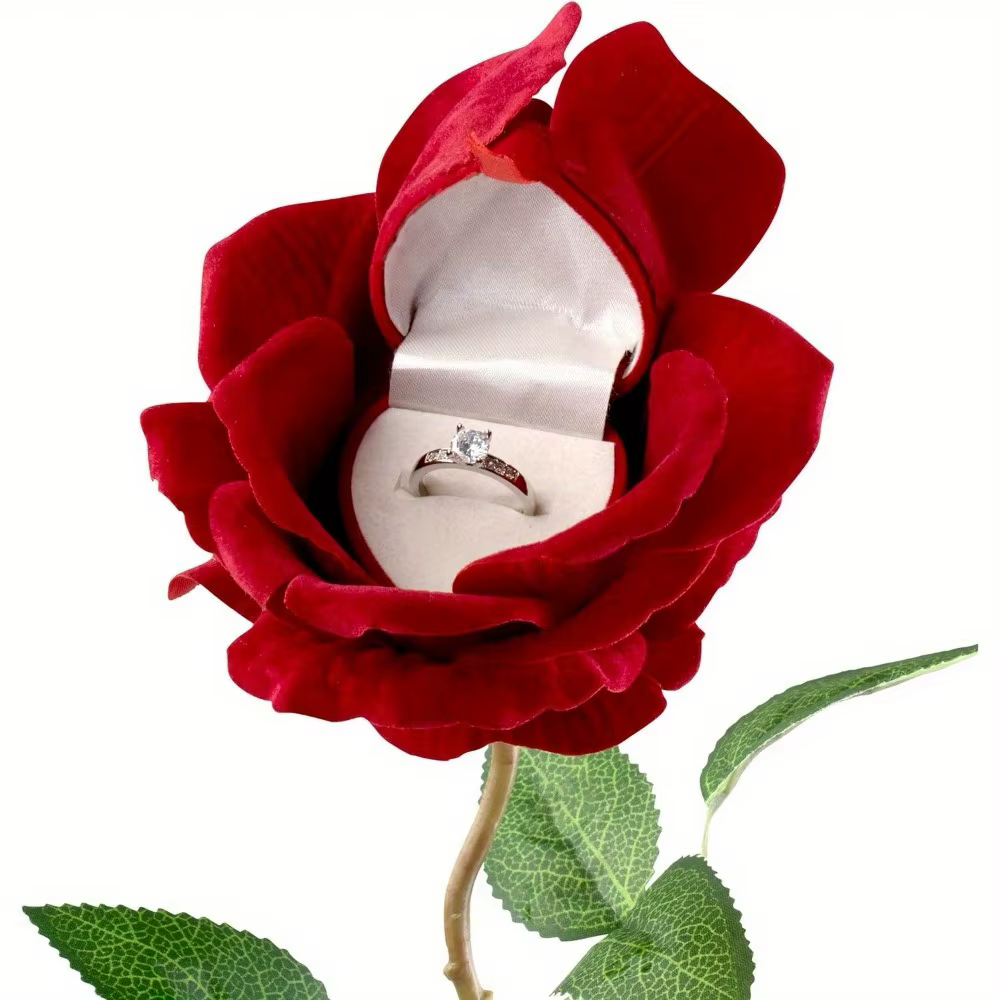 Boîtes à bagues romantiques en velours rouge, présentoir de boucles d'oreilles, boîte-cadeau, étui d