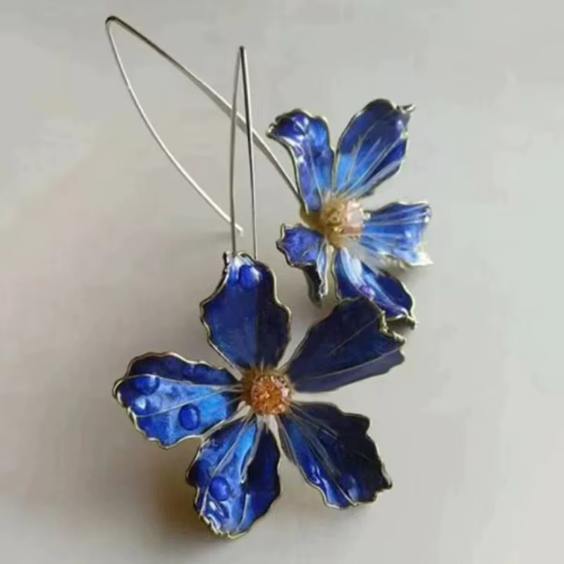 Boucles d'oreilles pendantes de fleur de document bleu personnel exquis pour les femmes, fête d'anni