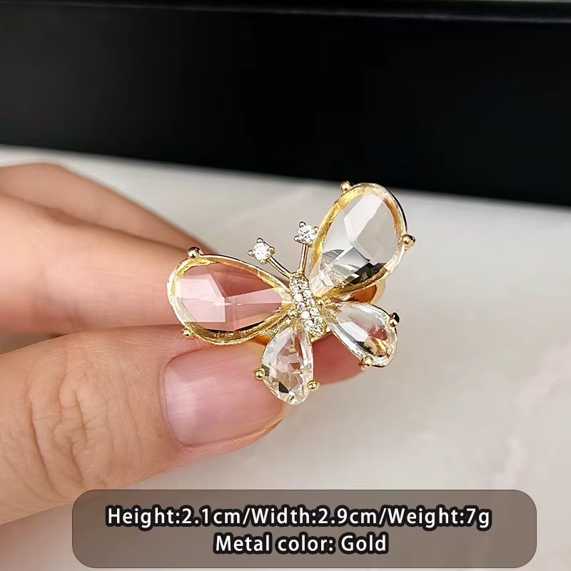 Bagues en verre transparent en forme de papillon en cristal artificiel, couleur or, pour femmes, nou
