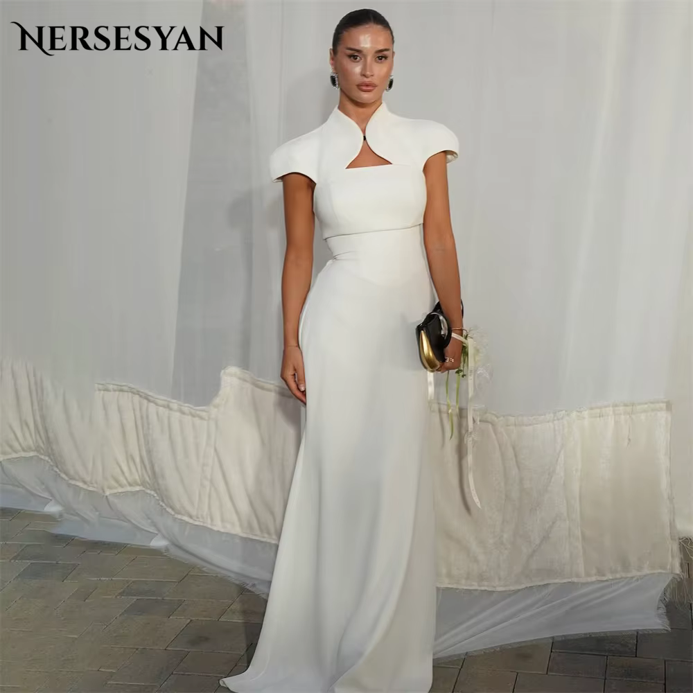 Nersesyan élégant sirène robes de soirée manches courtes moulante Satin robe formelle Occasion spéci