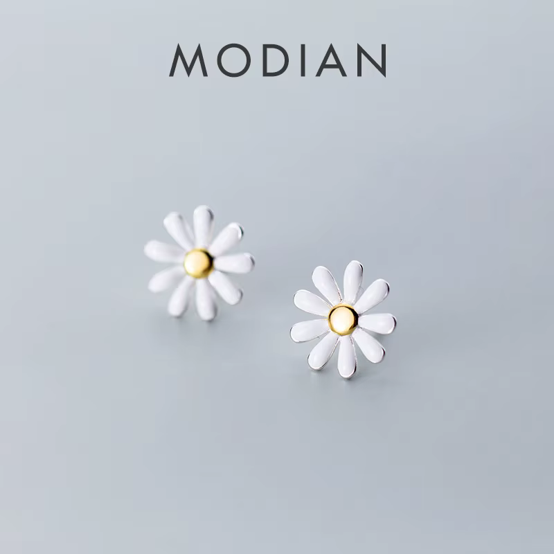 Modian élégant fleur Daisy bijoux pour les femmes mode 925 argent Sterling émail Simple boucles d'or