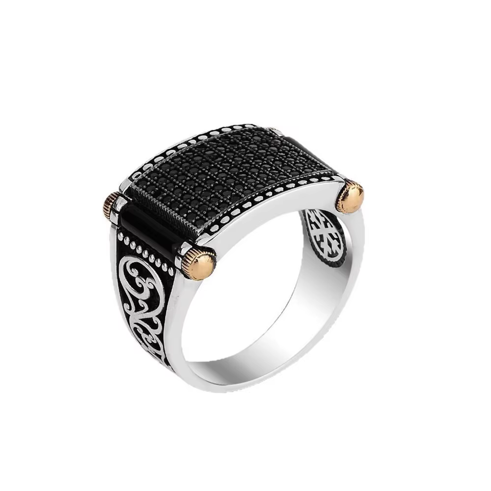 Bague rétro en pierre de marcassite noire de haute qualité pour hommes et femmes, Punk, forme carrée
