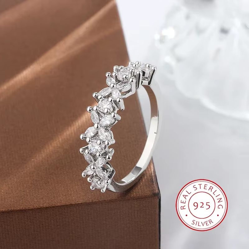 Petite bague de luxe en pierre de diamant naturel pour femme, bague de fiançailles plaquée argent 92