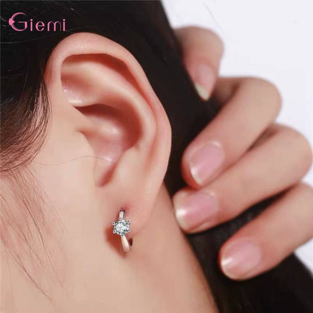 Éblouissante autriche cristal rond cercle boucle boucle d'oreille Fine 925 en argent Sterling Pendie