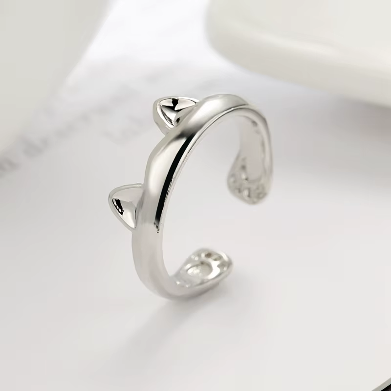 Bague rose mignonne en forme d'oreille de chat pour femmes, bague à ouverture serrée en forme de pat