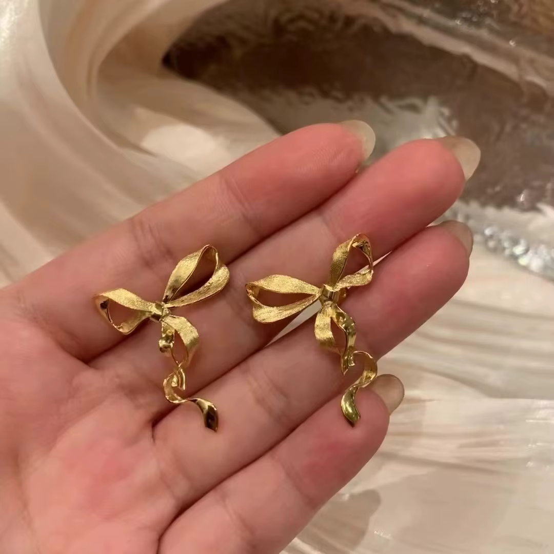 Bucci Craft Girlish 925 argent ruban goutte balancent gland boucles d'oreilles or Rigato Bruchsed ce