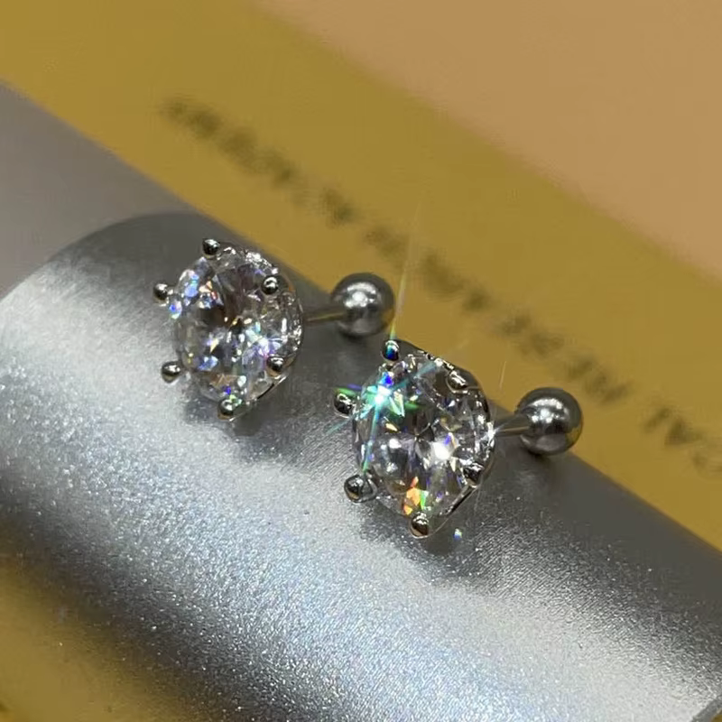 BIJOX STORY – boucles d'oreilles à vis Moissanite pour femmes, couleur D, argent Sterling 925, 6 den