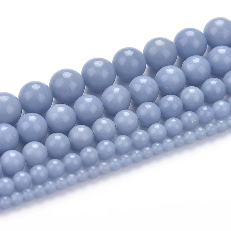 Véritables pierres précieuses naturelles AAA Angelite, perles rondes adt pour bijoux, bracelet de br