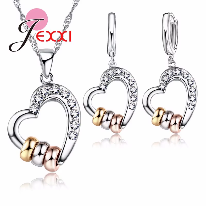 Ensemble de bijoux de luxe pour femmes, collier et boucles d'oreilles en cristal CZ clair, strass en