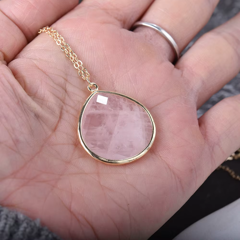 Collier en labradorite naturelle, plaqué à l'ancienne, double acétate, ton goutte d'eau, 25mm