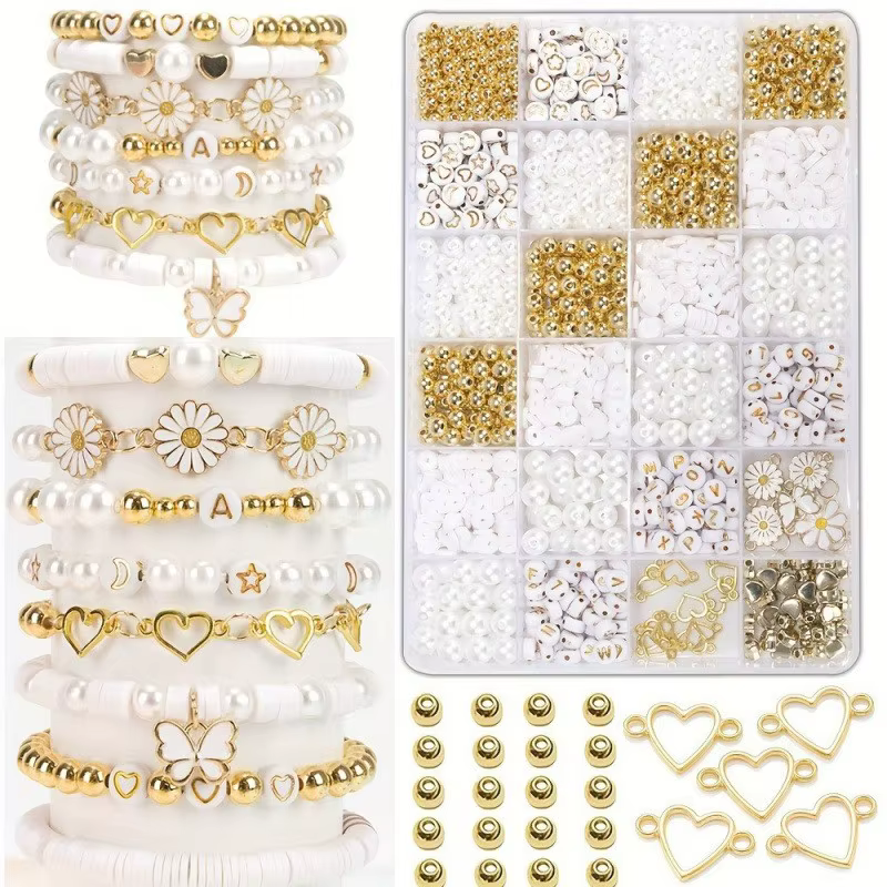 Kit de fabrication de bijoux à bricoler soi-même, perles en argile, breloques marguerite de style si