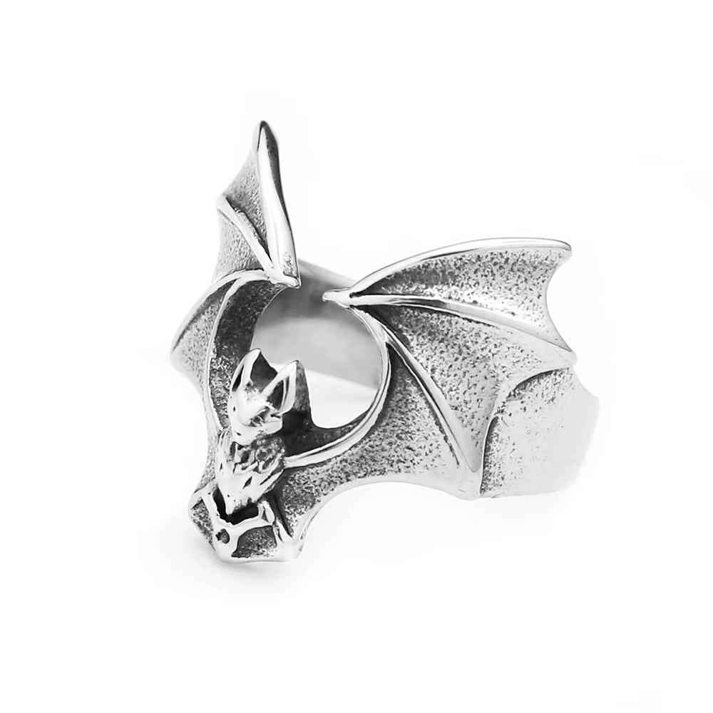 Bague chauve-souris gothique pour hommes et femmes, en acier inoxydable 316L, aile ouverte, anneaux 