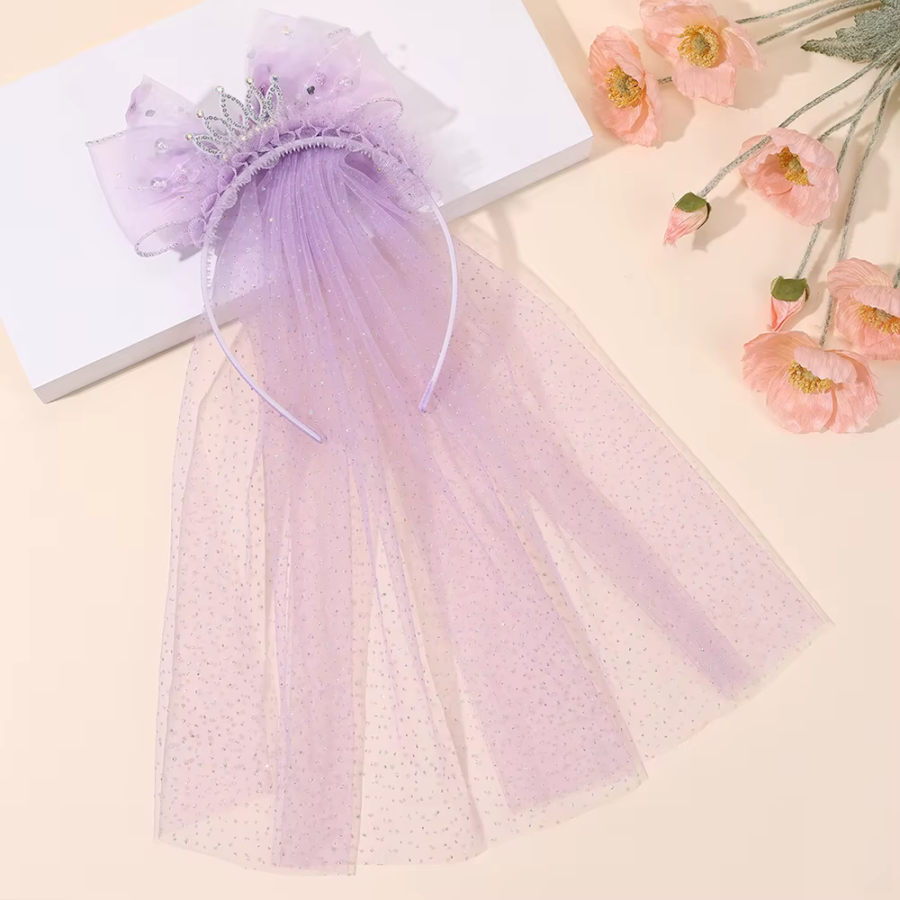 Mignon princesse mariage voile bandeau avec couronne grand Meah arc cheveux cerceau doux fête d'anni