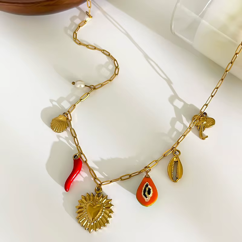 PRISCA PRISCA |   Collier poivre en titane et acier pour femmes, breloque à la mode, bijoux en forme