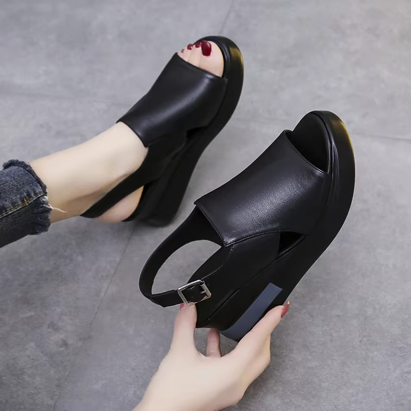 Sandales à Talons Hauts Compensés pour Femme, Chaussures d'Été Décontractées, à la Mode