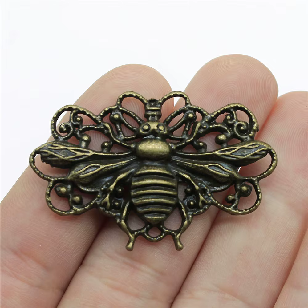 Breloques abeilles faites à la main, 2 couleurs, argent antique, Bronze antique, 45x29mm, 2 pièces, 