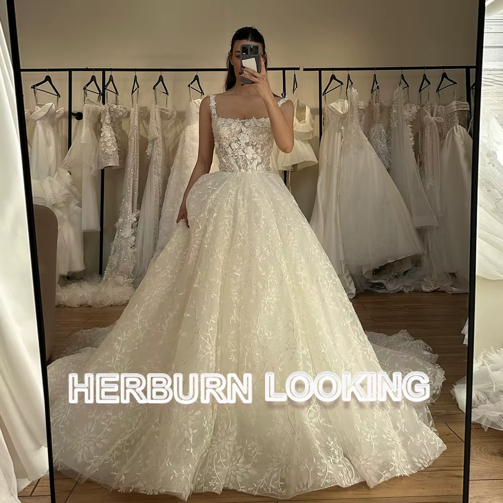 HERBURN robes De mariée à col carré à la mode pour les femmes dentelle Appliques robe De mariée De f