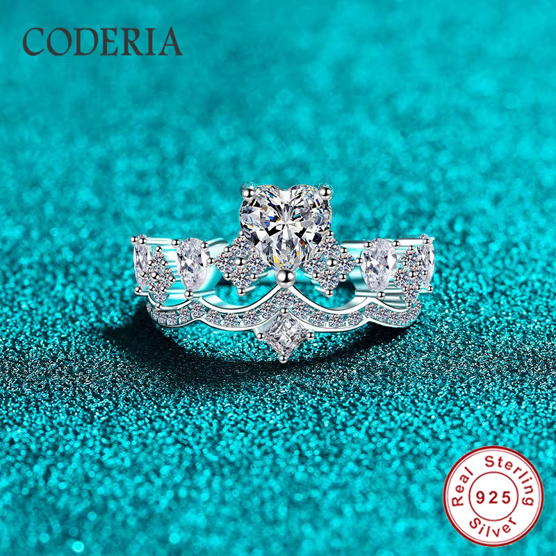 Bague couronne en diamant de laboratoire couleur D 1CT, plaqué or blanc 18 carats, argent S925, bagu