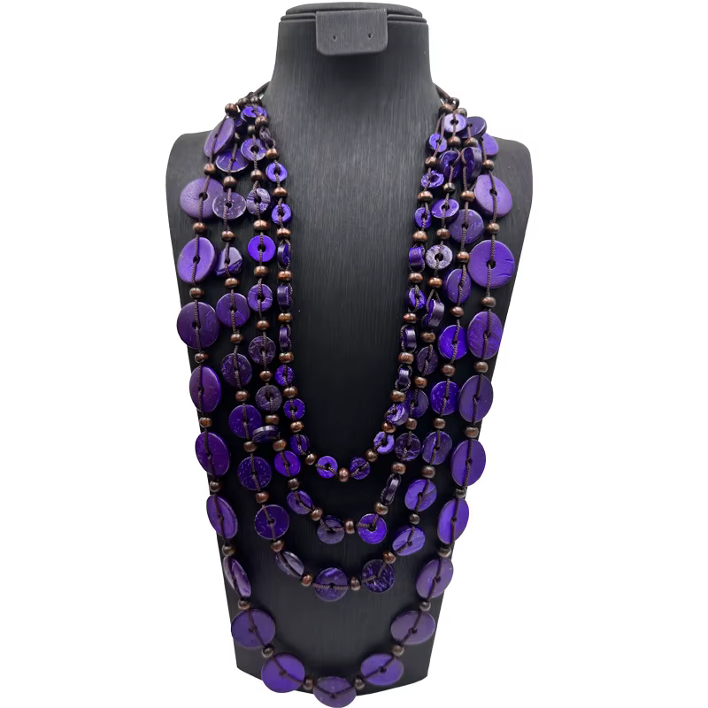 Collier bohème couleur café multicouche, rond en coquille de noix de coco, perles de forme géométriq