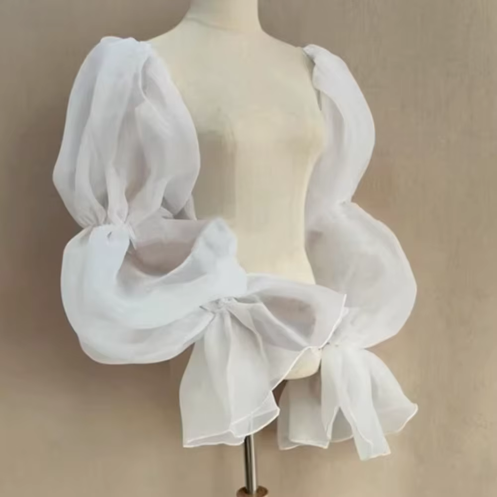 Manches de mariée élégantes et amovibles, style féerique, avec nœuds et volants, pour robe de soirée