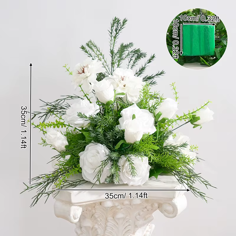 Décor d'arrière-plan de mariage, rangée de fleurs suspendues, Rose blanche, pivoine, herbe verte, ce