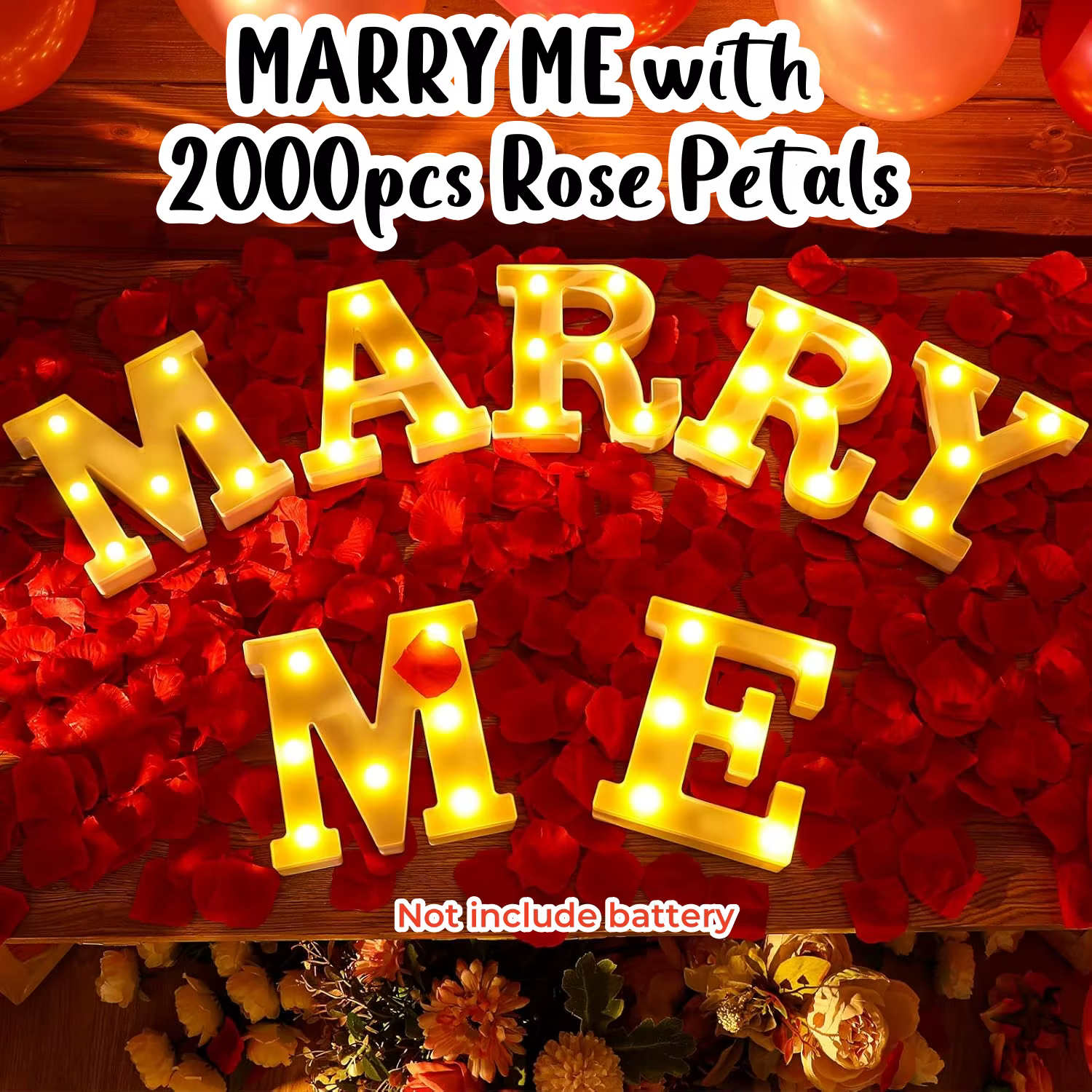 Marry Me Lettres Décorations de proposition Will You Marry Me 2000 Pétales de rose Bougies LED pour 