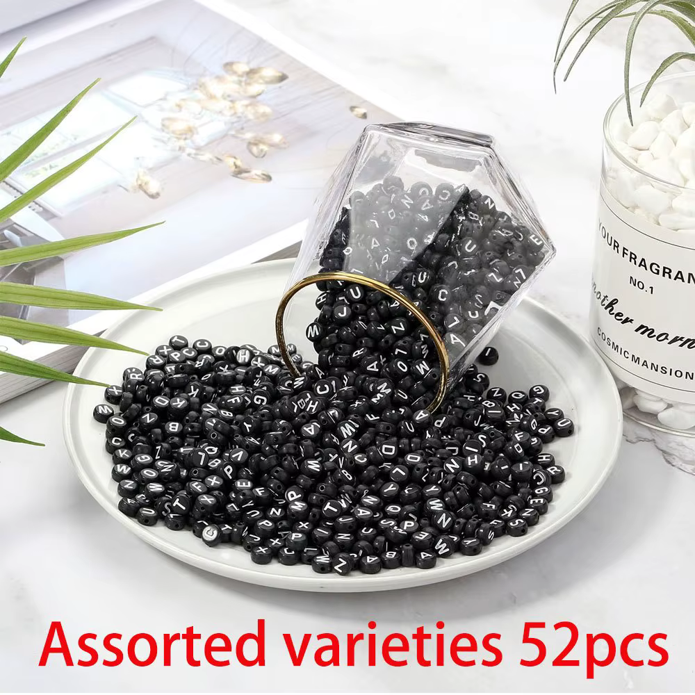 Kit de fabrication de bijoux avec lettres noires, 52/1251 pièces, perles multicolores, charmant ense