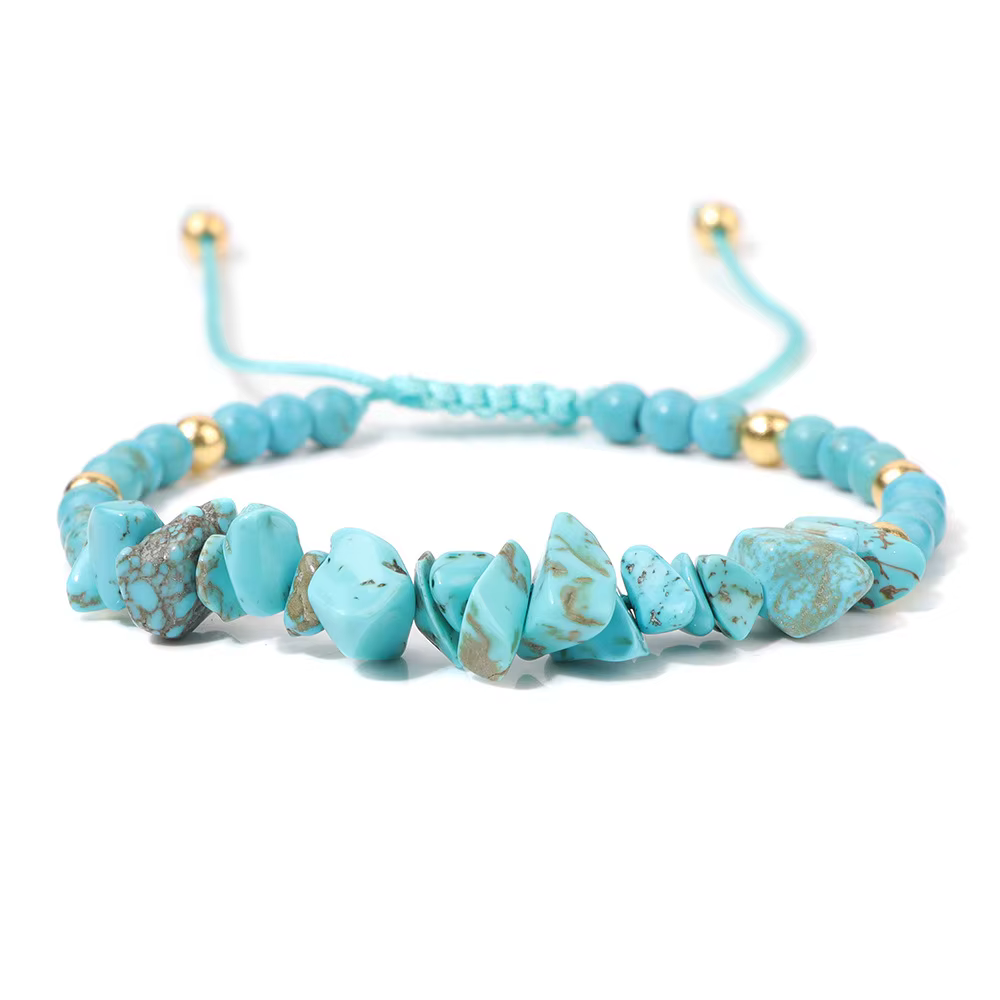 Bracelet en pierre de gravier en cristal naturel, Turquois irrégulier, Malachite, corde tissée, bijo