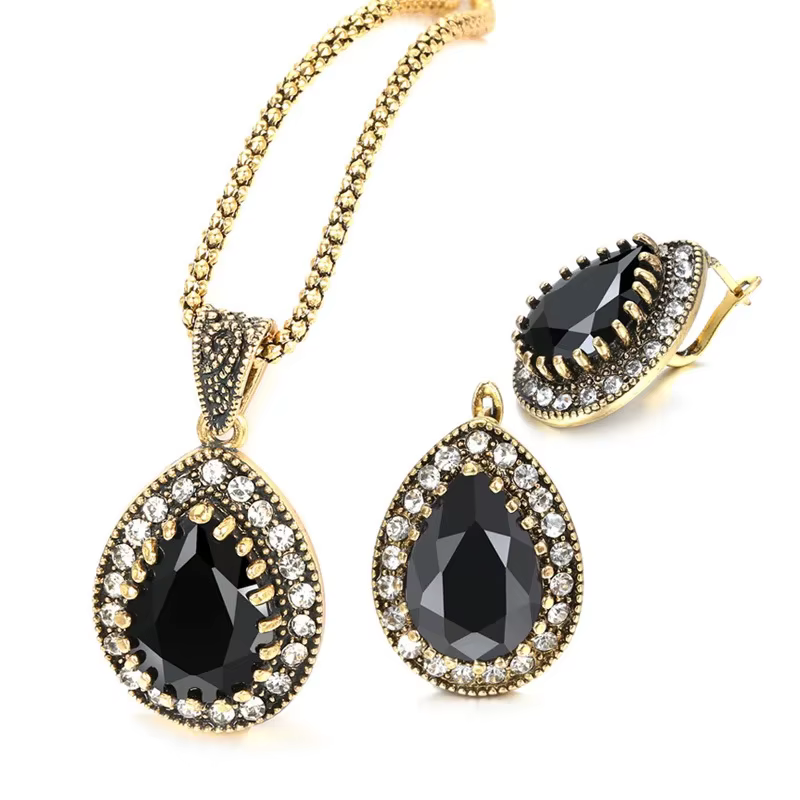 Ensemble de bijoux rétro européens et américains, accessoires en forme de gouttelette d'eau, collier
